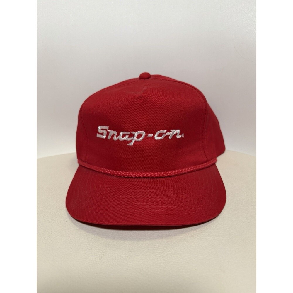 Vtg SNAP-ON TOOLS USA MADE Red Trucker Snapback Hat Cap Leather Strap